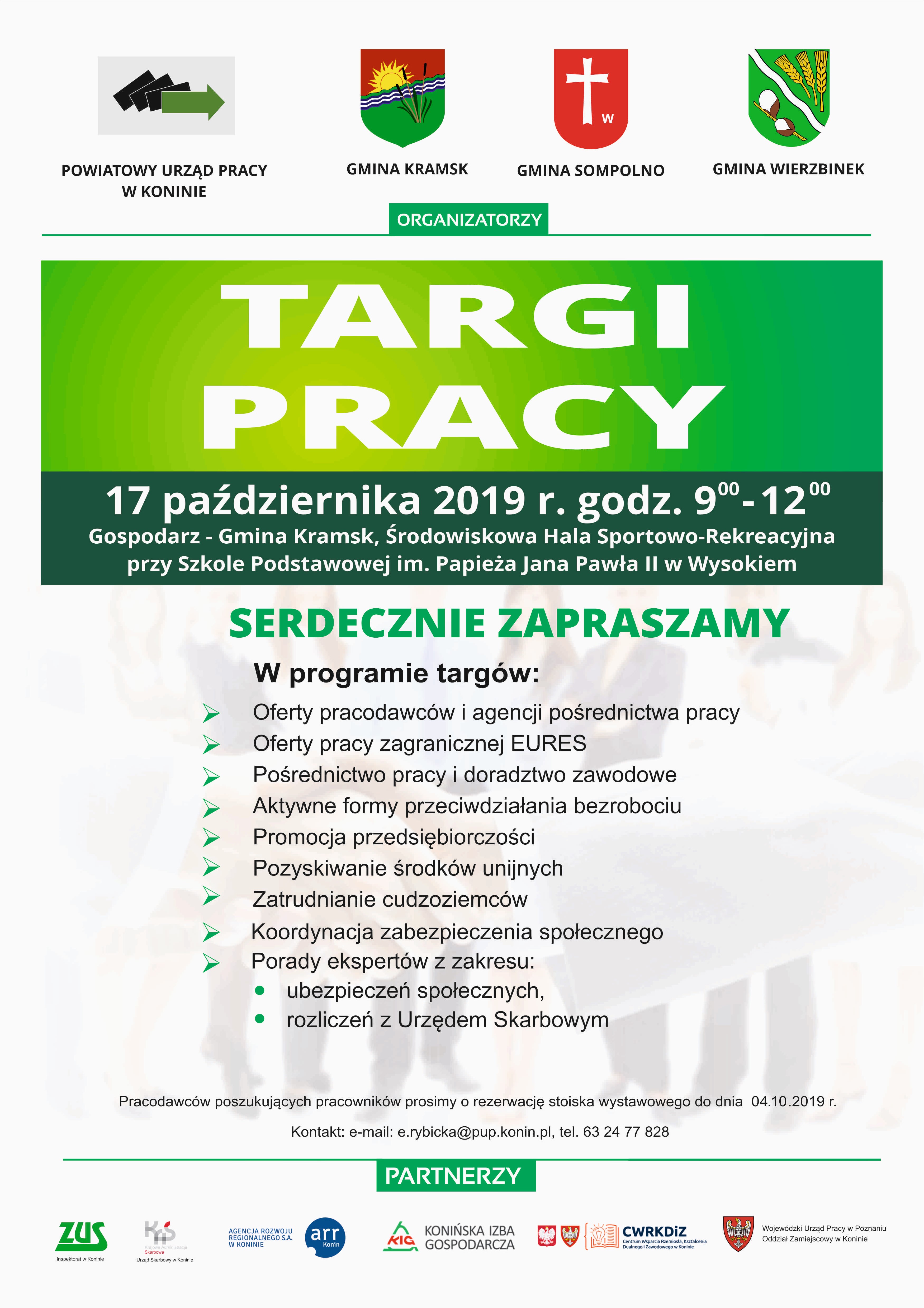 Plakat dotyczący organizacji targów pracy 17 października w Wysokiem